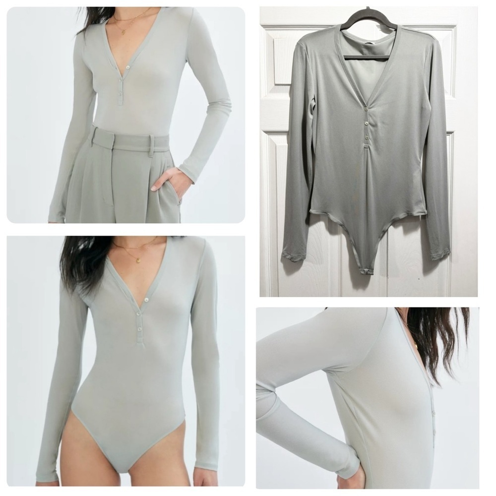 Aritiza Wilfred Theodora Sheer Mesh Bodysuit Dusky Green Sage Gray Size Medium
